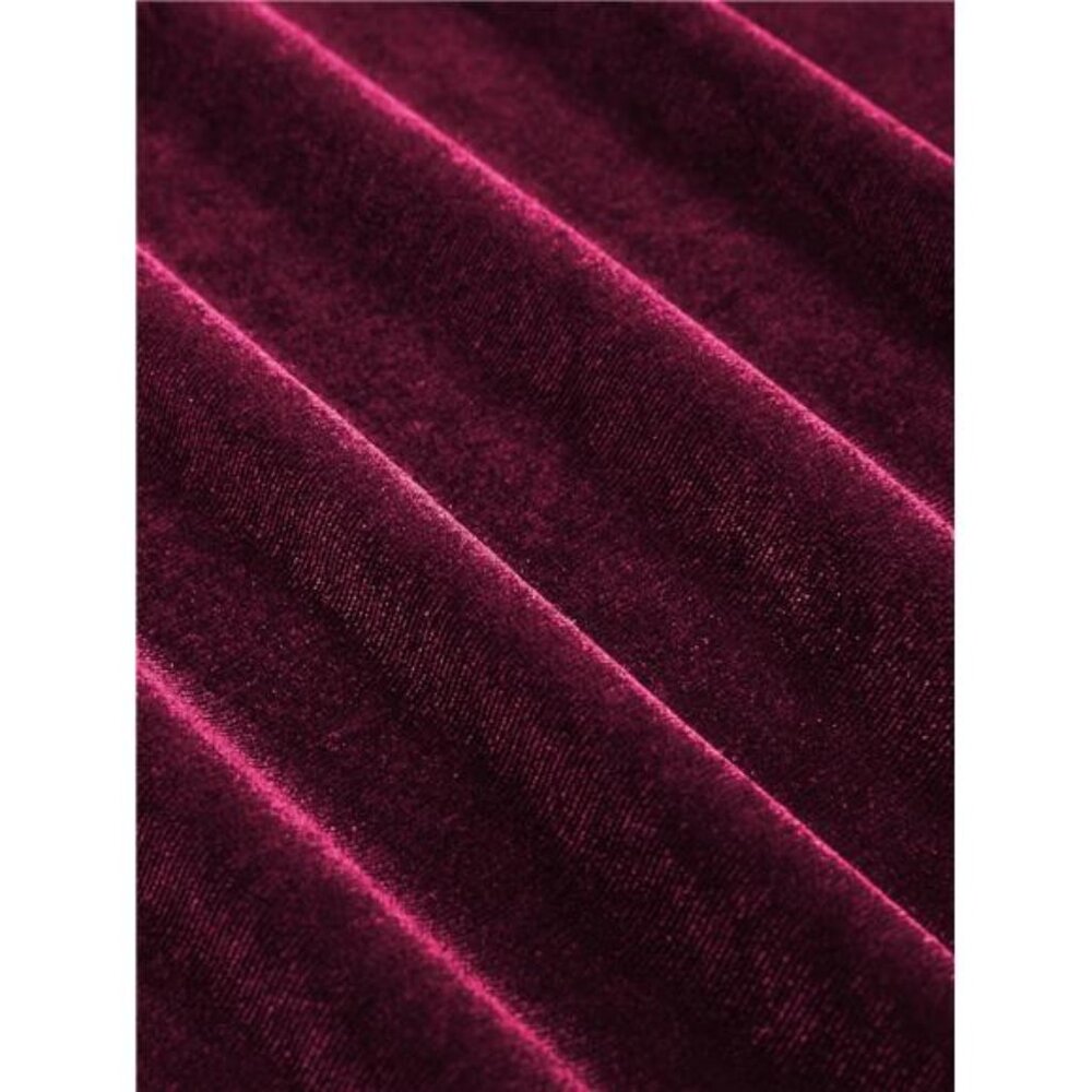 Women's Velvet Off-shoulder Solid Ruched Jumpsuit, Wine - Picture 3 of 5